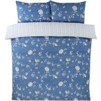 Rapport Home COUNTRY TOILE Bird Tree Floral Striped Reversible Double size Duvet Cover Set, Navy