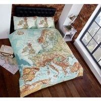 Urban Unique European Map Photographic Print Duvet Cover Bed and 2 Pillowcases Set, Multi-Colour, King Size