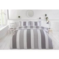 Rapport Home Furnishings Chambray Stripe Duvet Cover Set Reversible Bedding Bed Set Bed Linen (Double, Grey)