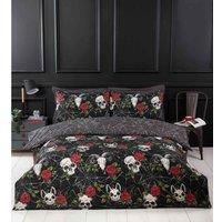 Black Red Multi Skulls & Roses Gothic Spider Web Duvet Cover Quilt Cover Set