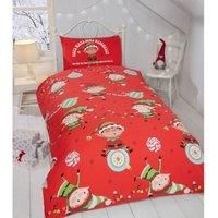 Rapport Home Naughty Elves Single Duvet Cover Children/'s Christmas Bedding Set Festive, Cotton, Red