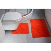 Chilli 2 Piece Bath Mat Set Modern Soft Touch Diamond Lattice Bathroom Set