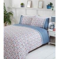 Rapport Home Penelope Floral Lace Trim Duvet Cover Set (Double, Blue)