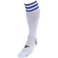 Precision 3 Stripe Pro Football Socks Junior UK size 12-2 White/Royal