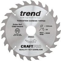 Trend CraftPro General Purpose TCT Saw Blade for Hitachi & Hikoki Circular Saws, 184mm x 24 Teeth x 30mm Bore, Tungsten Carbide Tipped, CSB/18424A