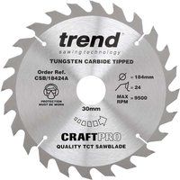Trend CraftPro General Purpose TCT Saw Blade for Hitachi & Hikoki Circular Saws, 184mm x 24 Teeth x 30mm Bore, Tungsten Carbide Tipped, CSB/18424A