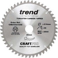 Trend CSB/CC21648 Craft Pro Negative Hook Crosscutting TCT Blade Ideal for Festool Kapex, DeWalt, Makita, and Bosch Mitre Circular Saws, 216mm x 48 Teeth x 30mm Bore, Tungsten Carbide Tipped