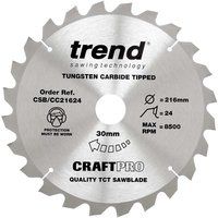 Trend Circular Saw Blade - 216mm 30mm Bore 24T 48T 60T & Triple Pack Fits Dewalt