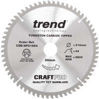 Trend CSB/AP21664 Chop Mitre Circular Metal Saw Blade 216mm x 30mm x 64T Plastic