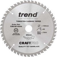 Trend CSB/AP16548 Craft Pro Worktop, Aluminium and Plastic TCT Blade for Plunge/Circular Saws, Tungsten Carbide Tipped, 165mm x 48 Teeth x 20 Bore