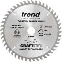 TREND CSB/PT16048 Craft Pro Super Fine Finish TCT Circular Blade Ideal for Festool, Scheppach, Mafell Plunge Saws, 160mm x 48 Teeth x 20 Bore, Tungsten Carbide Tipped