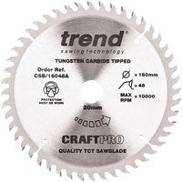 Trend CSB/16048A Craft Pro Quality TCT Circular Saw Blade, 160mm x 48 Teeth x 20mm Bore, Tungsten Carbide Tipped