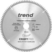 Trend CSB/AP26096 Craft Pro Worktop Circular Saw Blade for Aluminium and Plastic, 260mm x 96 Teeth x 30 Bore, Tungsten Carbide Tipped