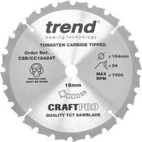 Trend CraftPro Negative Hook Cross-Cutting Thin Kerf TCT Saw Blade for DCS365N-XJ Cordless Mitre Saws, 184mm x 24 Teeth x 16mm Bore, CSB/CC18424T