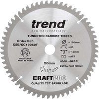 Trend CSB/CC19060T Craft Pro Negative Hook Crosscutting TCT Blade Ideal for Makita DLS713 Circular/Mitre Saws, Tungsten Carbide Tipped, 190mm x 60 Teeth x 20 Bore