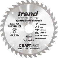 Circular Mitre Saw Blade Trend CSB/19036TC 190mm x 30mm x 36T MDF Soft Hard Wood