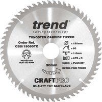 Trend CSB/19060TC Craft Pro Thin Kerf TCT Circular Saw Blade, 190mm x 60 Teeth x 30mm Bore, Tungsten Carbide Tipped