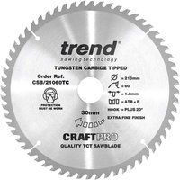 TREND 210MM 60T X 30MM BORE DEWALT DCS7485 54V TCT TABLE SAW BLADE CSB/21060TC