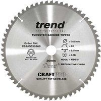 Trend CSB/CC30560T Craft Pro Positive Hook Crosscutting TCT Blade Ideal for DeWalt Cordless Mitre Saws, Tungsten Carbide Tipped, 305mm x 60 Teeth x 30 Bore