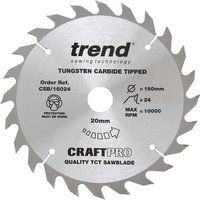 Trend CSB/16024 Craft Pro Combination TCT Saw Blade Ideal for Metabo, Bosch, and Festool Circular Saws, 160mm x 24 Teeth x 20 Bore, Tungsten Carbide Tipped