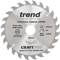 Trend CraftPro General Purpose TCT Saw Blade for Hitachi and Black & Decker Circular Saws, 180mm x 24 Teeth x 30mm Bore, Tungsten Carbide Tipped, CSB/18024