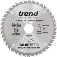 Trend CraftPro TCT Saw Blade for Hitachi and Black & Decker Circular Saws, 180mm x 40 Teeth x 30mm Bore, Tungsten Carbide Tipped, CSB/18040