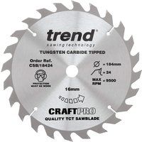 Trend CraftPro General Purpose TCT Circular Saw Blade, 184mm x 24 Teeth x 16mm Bore, Tungsten Carbide Tipped, CSB/18424
