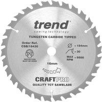Trend CSB/18430 Craft Pro Combination TCT Circular Saw Blade, 184mm x 30 Teeth x 16 Bore, Tungsten Carbide Tipped