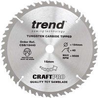 TREND 184MM x 16MM BORE 40T TCT CIRCULAR SAW BLADE CSB/18440