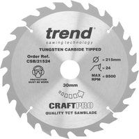 Trend CSB/21524 Craft Pro General Purpose TCT Circular Saw Blade, 215mm x 24 Teeth x 30 Bore, Tungsten Carbide Tipped