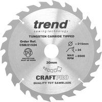 Trend CSB/21524 Craft Pro General Purpose TCT Circular Saw Blade, 215mm x 24 Teeth x 30 Bore, Tungsten Carbide Tipped
