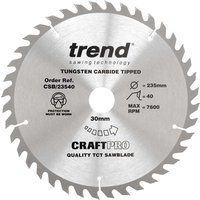 Trend CSB/23540 Craft Pro Combination TCT Blade Ideal for Bosch, Makita, Milwaukee, and Hikoki Circular Saws, 235mm x 40 Teeth x 30mm Bore, Tungsten Carbide Tipped