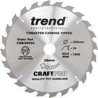 Trend CSB/25024 Craft Pro General Purpose TCT Circular Blade for Dewalt, Einhell, and Scheppach Table Saws, 250mm x 24 Teeth x 30mm Bore, Tungsten Carbide Tipped