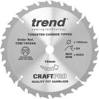 TREND 190MM 24T X16MM BORE  TCT CIRCULAR SAW BLADE CSB/19024A