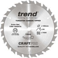 Trend CraftPro Thin Kerf TCT Saw Blade, 165mm x 24 Teeth x 10mm Bore, Tungsten Carbide Tipped, CSB/16524TA