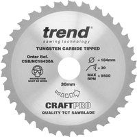 Trend Craft Pro Top and Front Bevel TCT Circular Saw Blade, 184mm Teeth x 30mm Bore, Tungsten Carbide Tipped, CSB/NC18430A