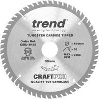 Trend CSB/18458 Craft Pro Fine Trim Finishing TCT Circular Saw Blade, 184mm x 58 Teeth x 30 Bore, Tungsten Carbide Tipped