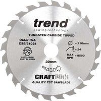 Trend CSB/21024 Craft Pro General Purpose TCT Circular Blade for Table Saws, 210mm x24 Teeth x 30mm Bore, Tungsten Carbide Tipped
