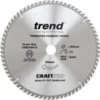 Trend CSB/30072 Craft Pro Quality TCT Circular Saw Blade, Tungsten Carbide Tipped, 300mm x 72 Teeth x 30mm Bore
