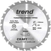 Trend Craft Pro Thin Kerf Cordless TCT Circular Saw Blade for Hikoki C3607DA, 184mm x 24 Teeth x 20mm Bore, Tungsten Carbide Tipped, CSB/18424T