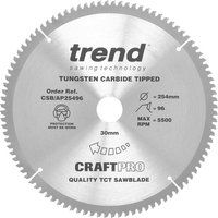 Trend CSB/AP25496 Craft Pro Worktop TCT Circular Saw Blade for Aluminium and Plastic, 254mm x 96 Teeth x 30 Bore, Tungsten Carbide Tipped
