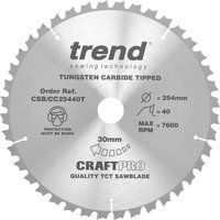 Trend CSB/CC25440T Craft Pro Negative Hook Crosscutting TCT Circular Saw Blade, 254mm x 40 Teeth x 30mm Bore, Tungsten Carbide Tipped