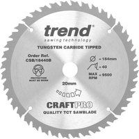 Trend CSB/18440B Craft Pro Trimming Crosscut TCT Circular Saw Blade, 184mm x 40 Teeth x 20 Bore, Tungsten Carbide Tipped
