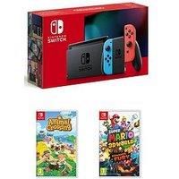 Nintendo Switch Neon Console With Super Mario 3D World + Bowser&Rsquo;S Fury & Animal Crossing