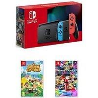 Nintendo Switch Neon Console With Animal Crossing New Horizon & Mario Kart 8 Deluxe