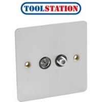 Flat Plate Satin Chrome Satellite Socket Outlet Satellite/TV