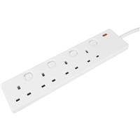 Axiom Switched Extension Lead 4 Gang 2m in White
