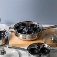 KitchenCraft KCCVPOACH2 2 Egg Poacher Pan in Gift Box, Non Stick and Induction Safe, Stainless Steel, 16 cm, Silver