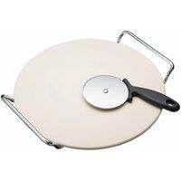 KitchenCraft World of Flavours Round Ceramic Pizza Stone and Pizza Cutter Wheel Set, 2 Pieces