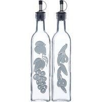 KitchenCraft World of Flavours Decorated Glass Oil and Vinegar Bottles, 500 ml & Stainless Steel Mini Kitchen/Hip Flask Funnel, 5.5 cm (2")